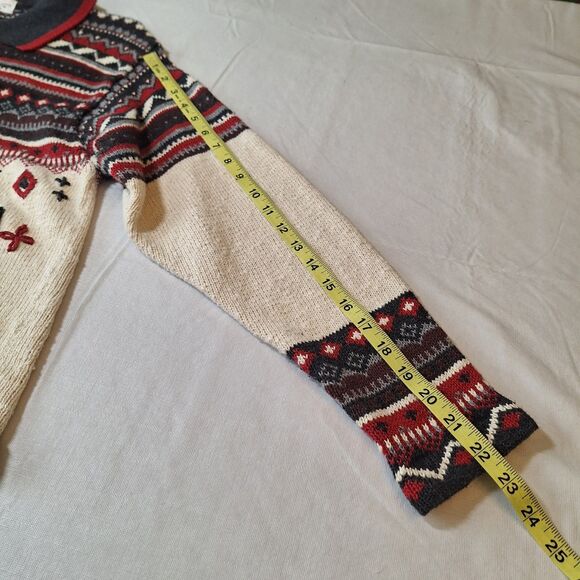 Vintage SML Sport White Red Black Ugly Christmas Sweater Full Zip Cardigan Sz L - Picture 6 of 10